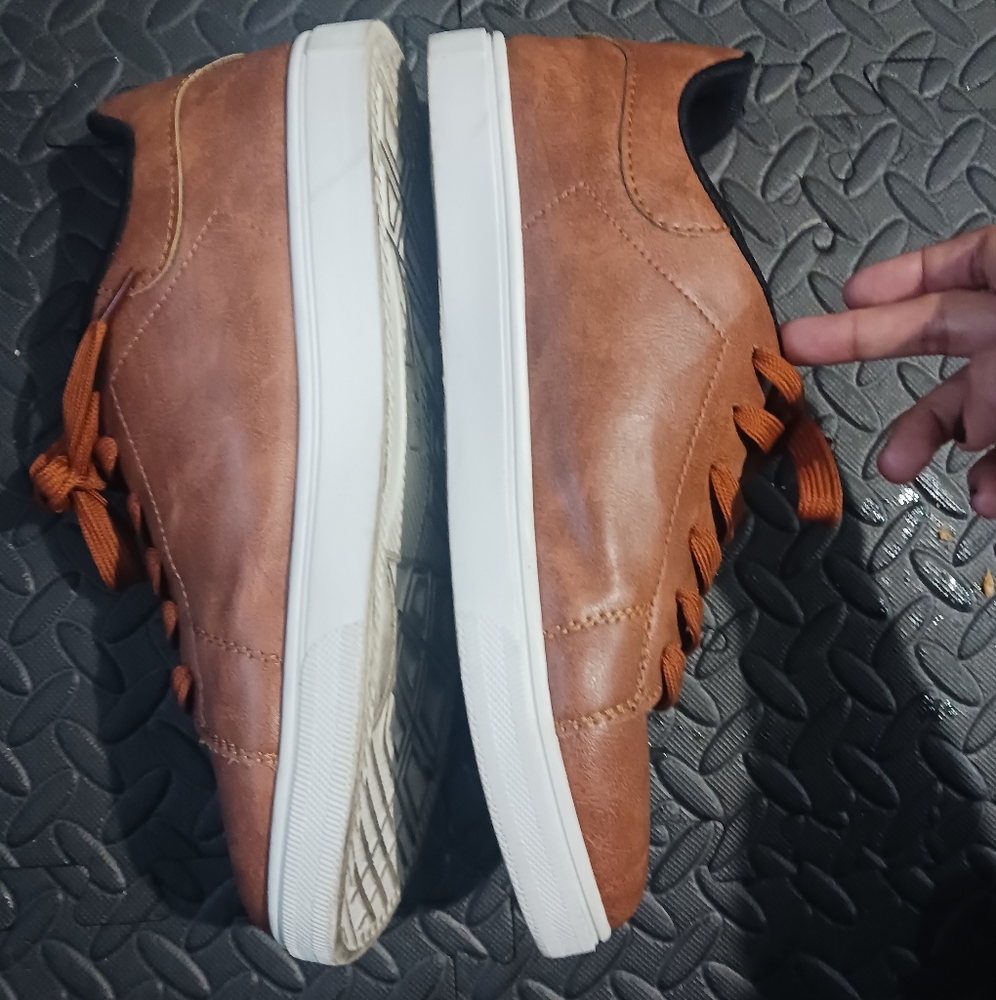 Men camel Brown Canvas lace up sneakers shoes - Picture 4 of 12